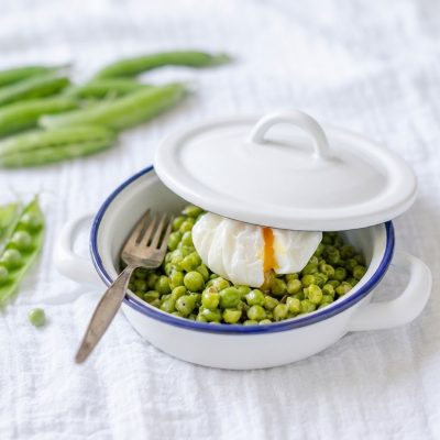 Cacerola con asas esmaltada blanca con tapa