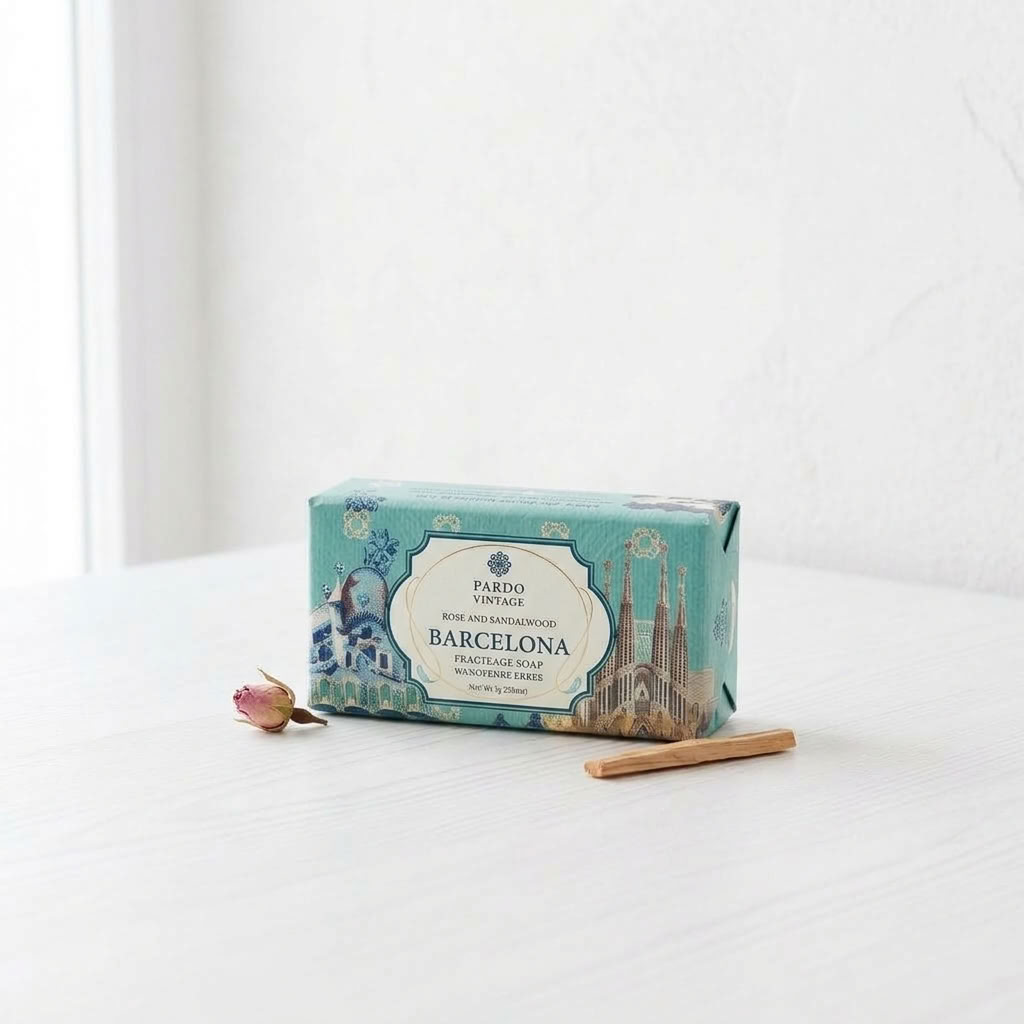 Jabón de Tocador Barcelona Pardo Vintage – Rosa y Sándalo (260 g)