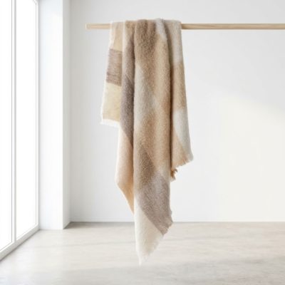Manta Mohair Cuadros Beige y Marrón Ezcaray - Imagen 2