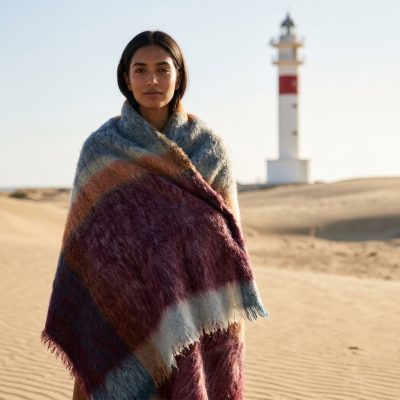 Manta Mohair Ezcaray Cuadros Burdeos
