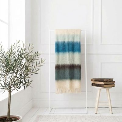 Manta Mohair Ezcaray Rayas Azules y Gris Carbón