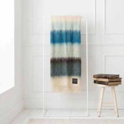 Manta Mohair Ezcaray Rayas Azules y Gris Carbón