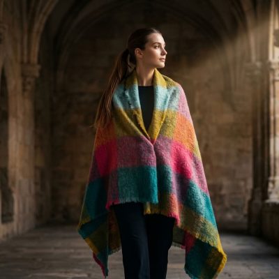 Manta de Mohair a Cuadros Multicolor