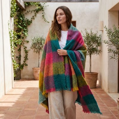 Manta de Mohair a Cuadros Multicolor