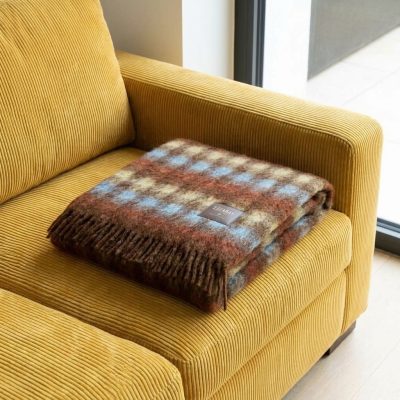 Manta Mohair Geométrica Marrón y Azul