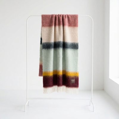 Manta Mohair Rayas Grana y Celeste